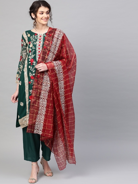 

Ishin Women Green Embroidered Kurta with Palazzos & Dupatta