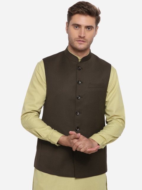 

MODI JACKET Men Brown Woven Design Nehru Jacket