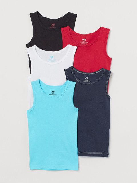 

H&M Boys 5 Pack Cotton Vest Tops, White