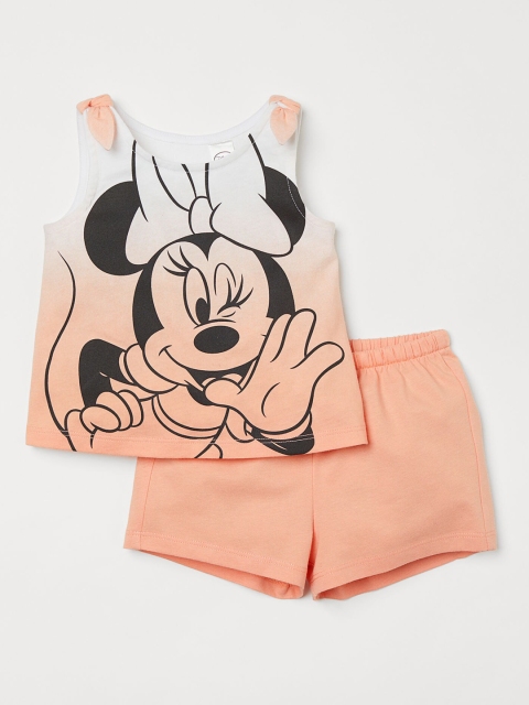 

H&M Girls Orange & White Minnie Mouse Printed 2-Piece Printed Set
