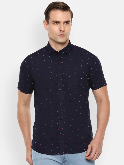 

Louis Philippe Jeans Men Navy Blue & White Slim Fit Printed Casual Shirt