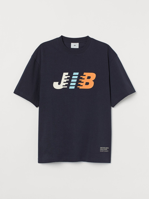 

H&M Men Blue Printed Heavy Cotton Jersey T-Shirt