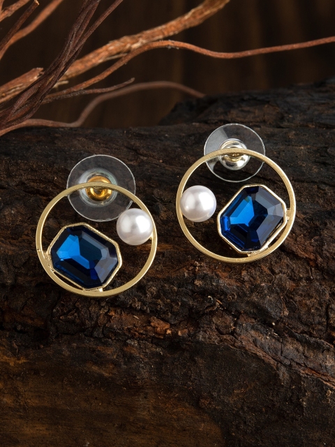 

E2O Blue & Off-White Gold-Plated Circular Drop Earrings