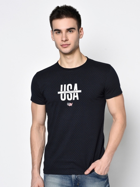 

Octave Men Navy Blue & White Printed Round Neck T-shirt