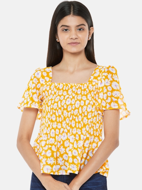 

People Women Yellow & White Floral Regular Top