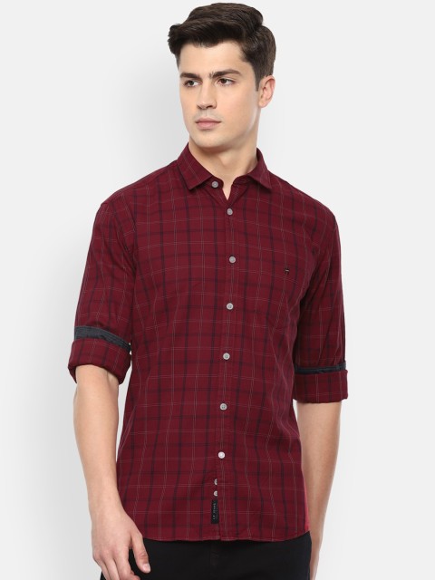 

Louis Philippe Jeans Men Maroon & Navy Blue Slim Fit Checked Casual Shirt