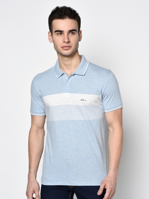 

Octave Men Blue & White Striped Polo Collar T-shirt
