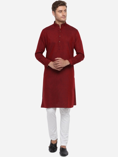 

Modi Kurta Men Maroon Woven Design Mandarin Collar Kurta