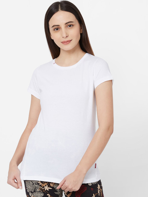 

Sweet Dreams Women White Cotton Solid Lounge T-shirt