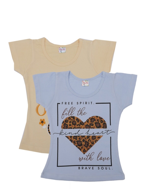 

Pothys Girls Pack Of 2 Printed Pure Cotton Round Neck T-shirt, Cream