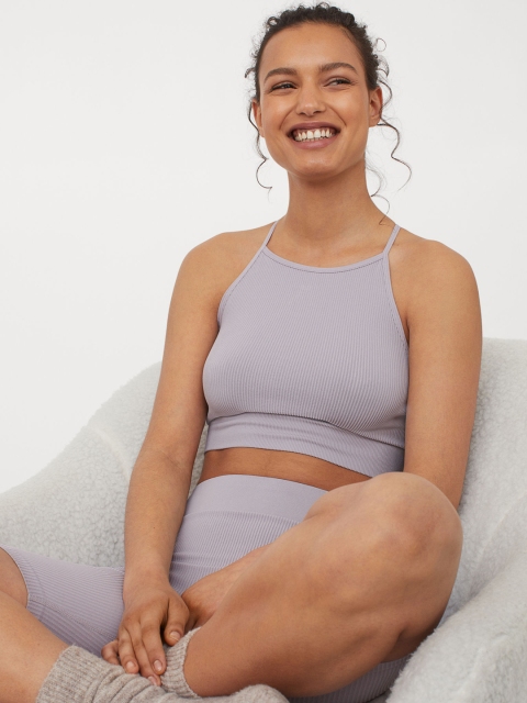 

H&M Women Purple Solid Seamless Cropped Top