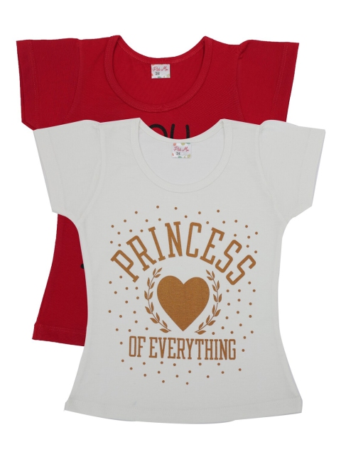 

Pothys Girls Pack Of 2 Printed Pure Cotton Round Neck T-shirt, Red