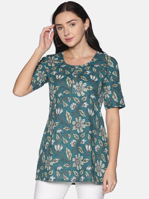 

Saffron Threads Women's Teal & White Printed Tunic