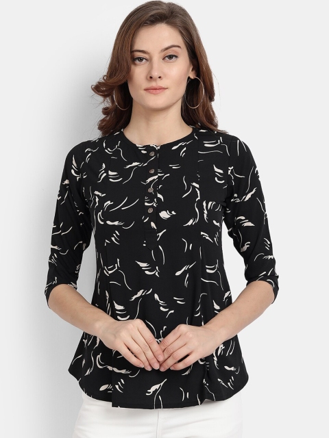 

HK colours of fashion Women Black Floral Printed Regular Top