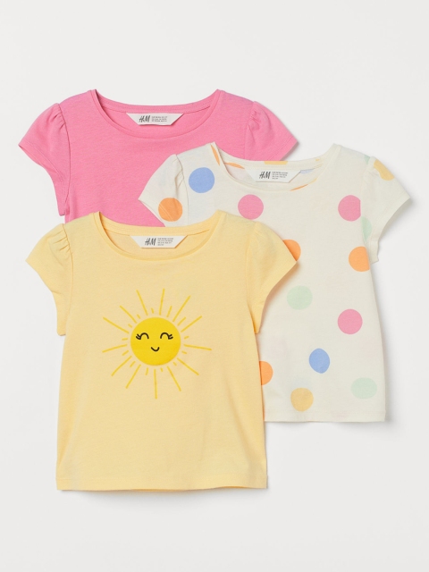

H&M Girls Multicoloured Printed 3-Pack Jersey Tops, Off white
