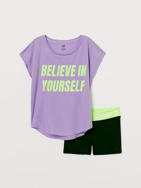 

H&M Girls Black & Purple Printed 2-Piece Sports Set