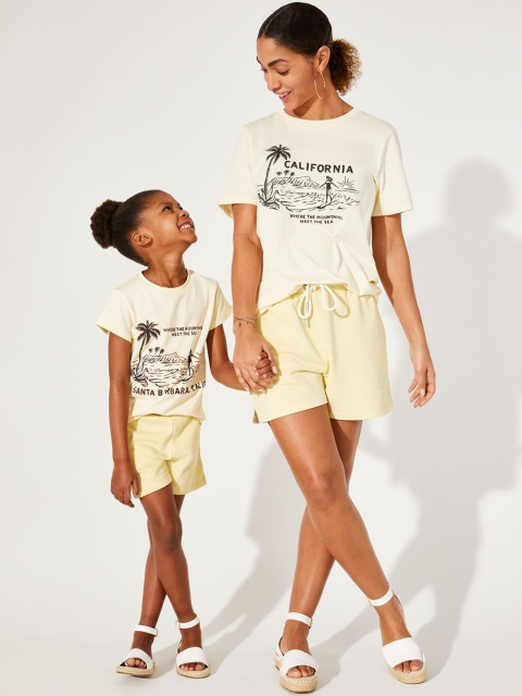 

H&M Girls Yellow Solid Sweatshirt Shorts