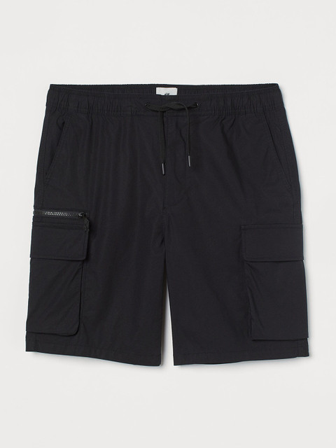 

H&M Men Black Solid Cotton Cargo Shorts