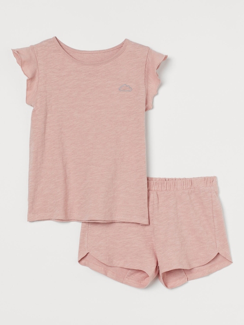 

H&M Girls Pink Solid Cotton Jersey Pyjamas