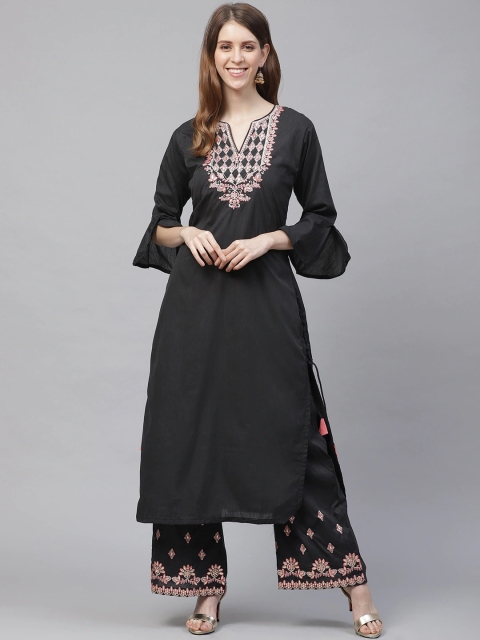

Ishin Women Black Embroidered Kurta with Palazzos