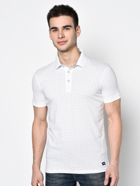 

Octave Men White & Charcoal Grey Printed Polo Collar T-shirt