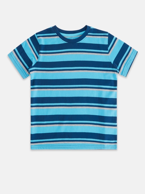 

Pantaloons Junior Boys Blue Striped Round Neck Pure Cotton T-shirt