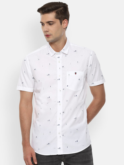 

Louis Philippe Jeans Men White & Navy Blue Slim Fit Conversational Print Cotton Shirt