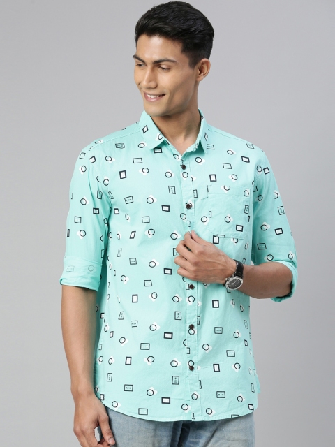 

William White Men Blue & Black Cotton Slim Fit Printed Casual Shirt