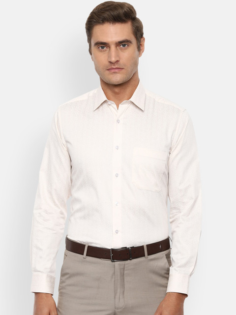 

Louis Philippe Men Off-White Slim Fit Printed Cotton Formal Shirt