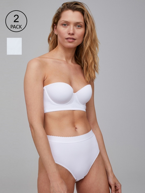 

H&M Women White Solid 2-Pack Brazilian Briefs 0990815002