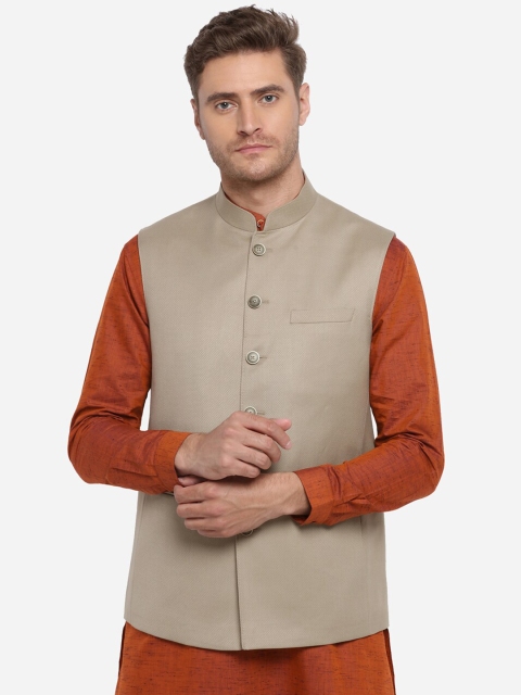 

MODI JACKET Men Beige Woven Design Nehru Jacket