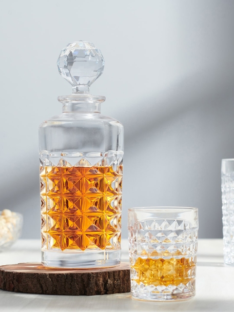 

Pure Home and Living Diamond Cut Transparent Glass Decanter with Stopper 650 ml