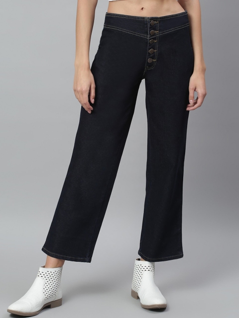 

Kotty Women Navy Blue Flared High-Rise Stretchable Cropped Jeans