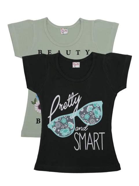 

Pothys Girls Pack Of 2 Printed Pure Cotton Round Neck T-shirt, Green