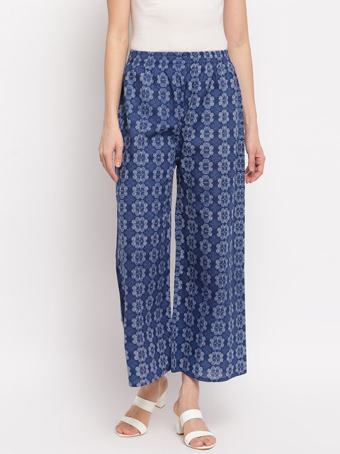 

Aawari Women Blue & White Printed Straight Palazzos