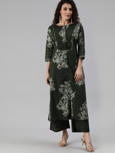 

Ishin Women Green Yoke Design Kurta with Palazzos