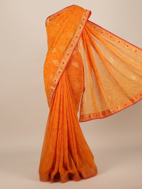 

Pothys Orange Printed Poly Chiffon Saree