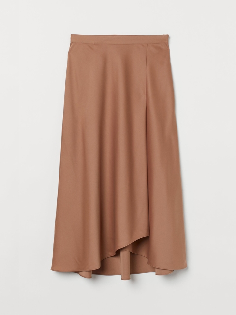 

H&M Women Brown Solid Calf-Length Satin Skirt, Beige