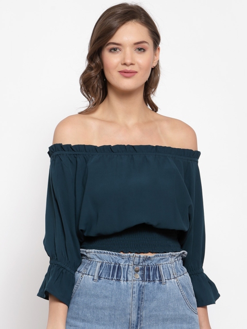 

LA LOFT Blue Off-Shoulder Bardot Crop Top