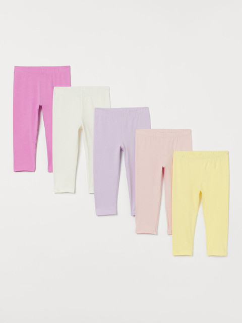 

H&M Girls 5 Pack Cotton Leggings, White