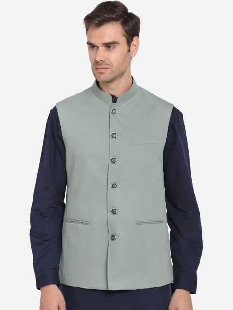 

MODI JACKET Men Green Solid Nehru Jacket