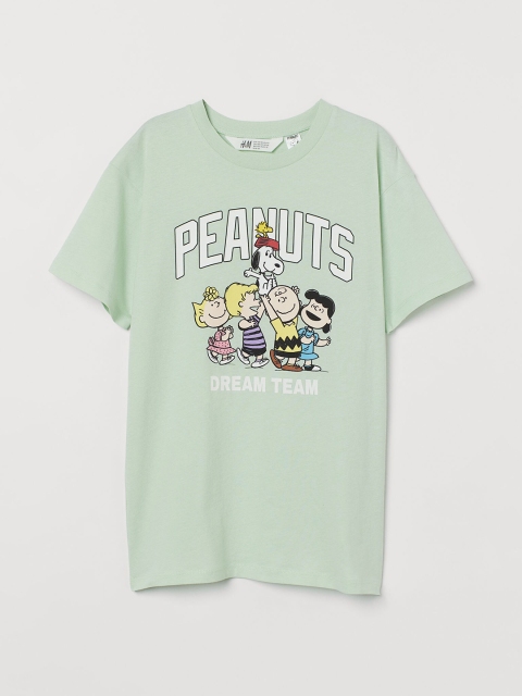 

H&M Girls Green Oversized Printed T-Shirt