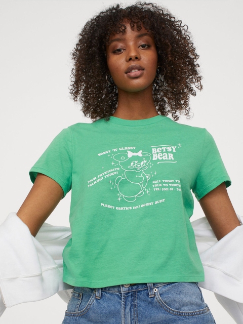 H&M Women Green Batik-Patterned T-shirt