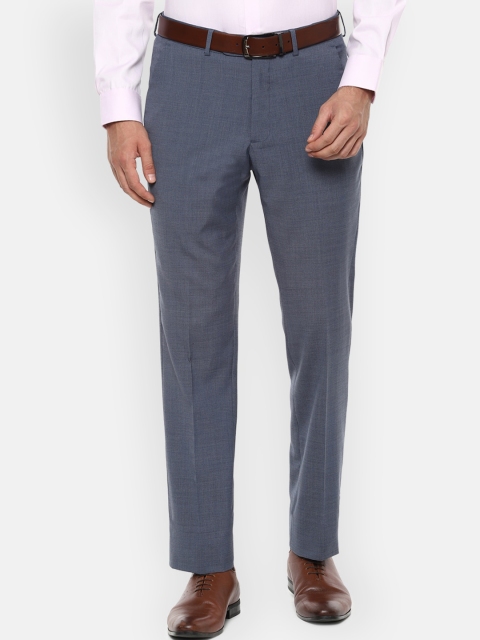 

Luxure by Louis Philippe Men Blue Slim Fit Self Design Formal Trousers