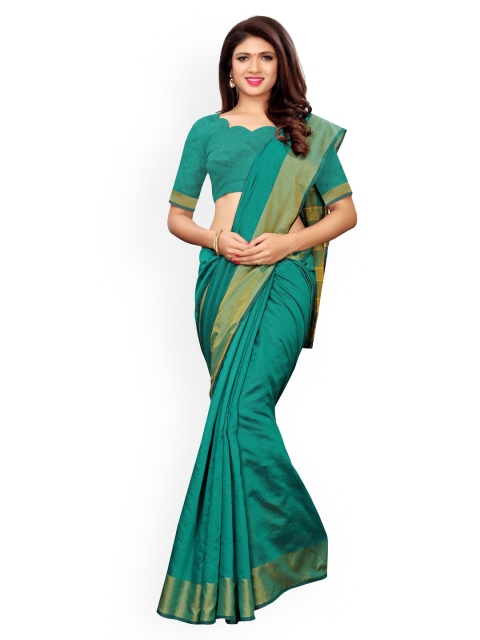 

KALINI Teal Silk Cotton Solid Chanderi Saree