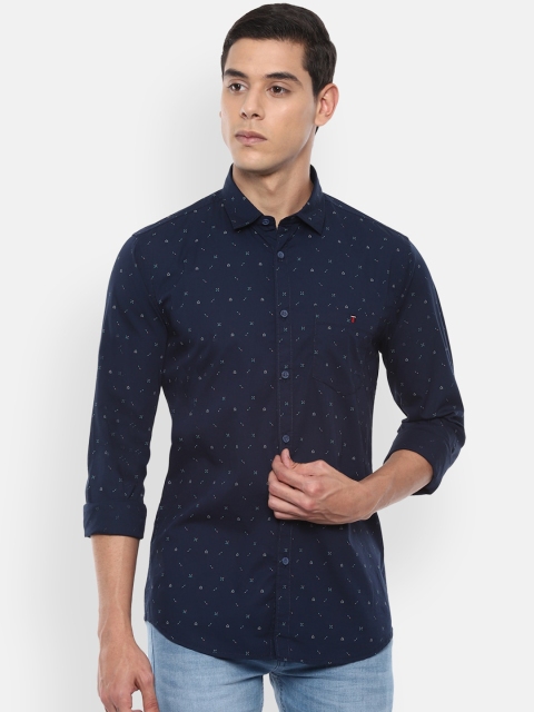 

Louis Philippe Jeans Men Navy Blue & Pink Slim Fit Geometric Printed Casual Shirt