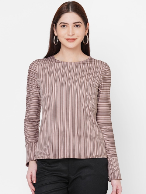 

109F Taupe & Off White Striped Regular Top