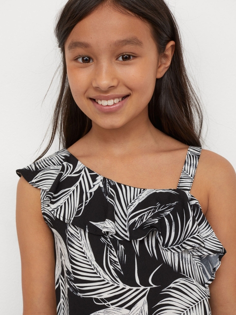 

H&M Girls Black & White Printed One-Shoulder Blouse
