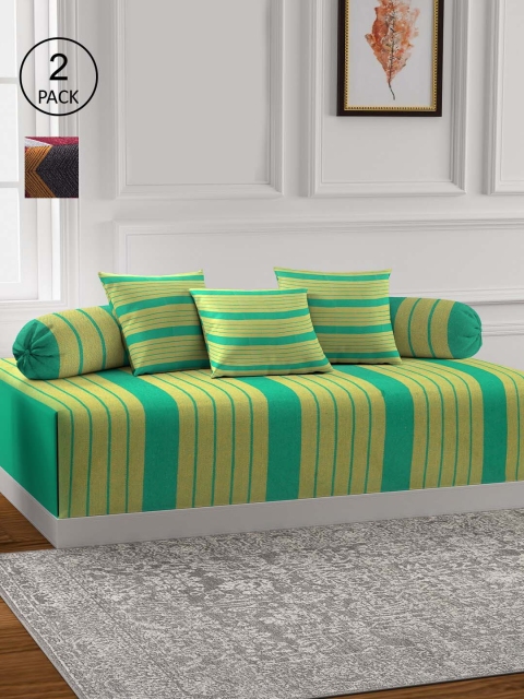 

KLOTTHE Set of 2 Printed Cotton Single Bedsheets With 4 Bolster Covers & 6 Cushion Covers, Green