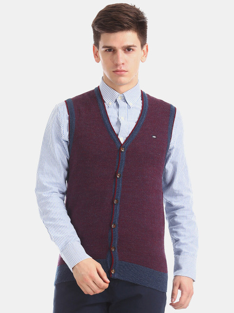 

Arrow Sport Men Maroon Solid Cardigan Sweater
